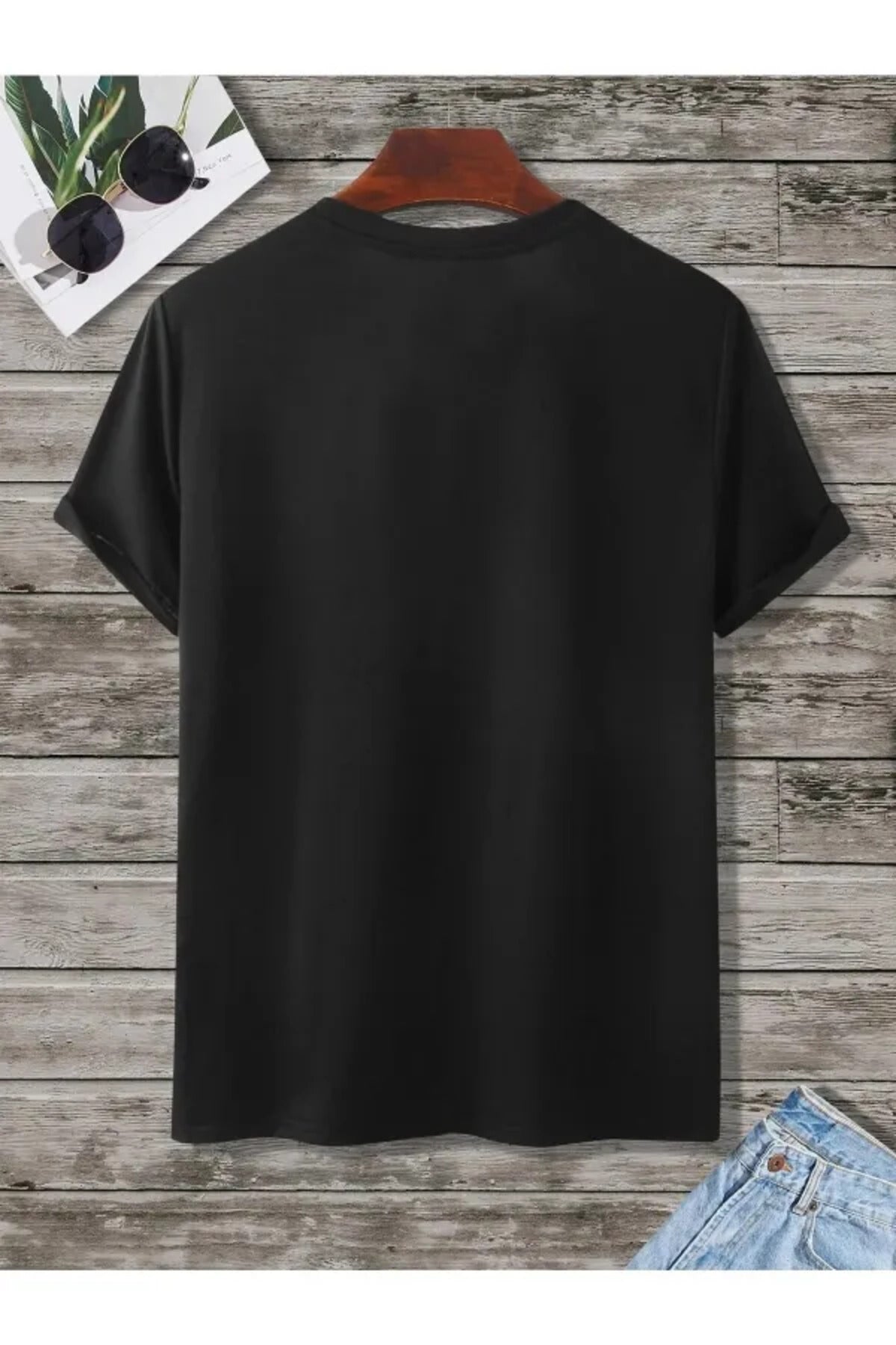 Unisex Siyah Oversize Tişört – %100 Pamuk Penye – Shark Baskılı – Rahat Kalıp Yazlık Basic T-shirt