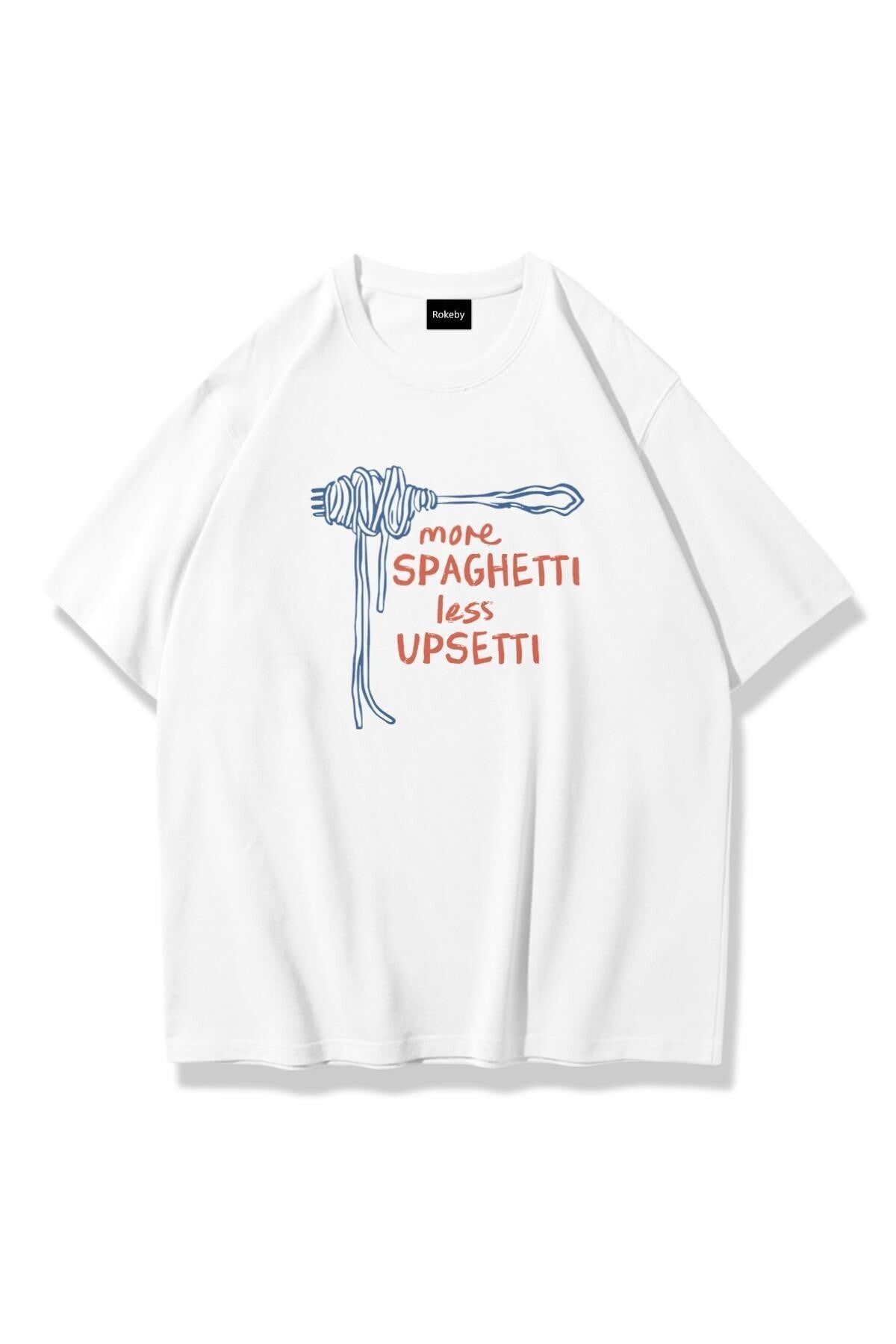 Kadın Bisiklet Yaka Baskılı Pamuk Oversize Yuvarlak Yakalı Beyaz T-shirt