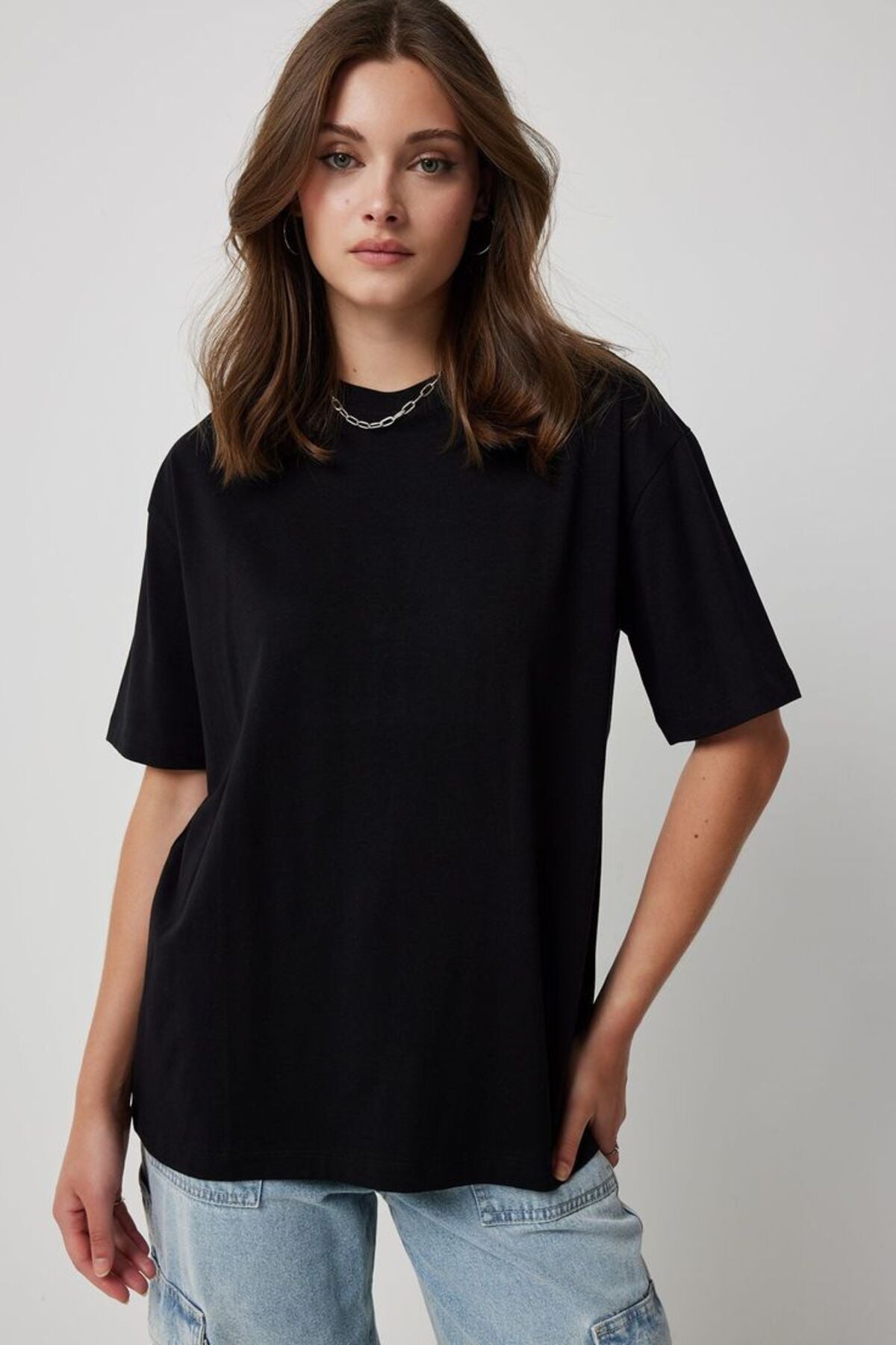 Premium Kalite Pamuk Penye - Oversize Tişört – Yazlık Boyfriend – Siyah Tshirt Basic Kadın T-shirt