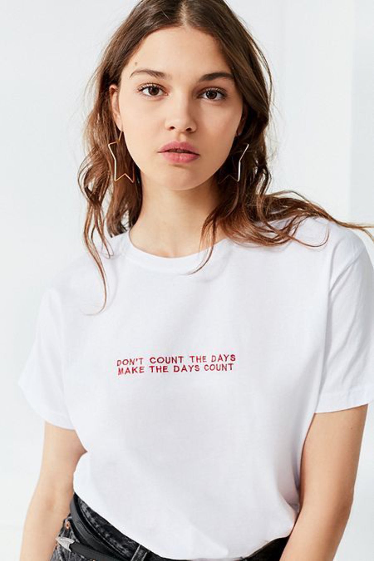 Pamuk Penye Kumaş Oversize Make The Days Count Baskılı Beyaz T-shirt