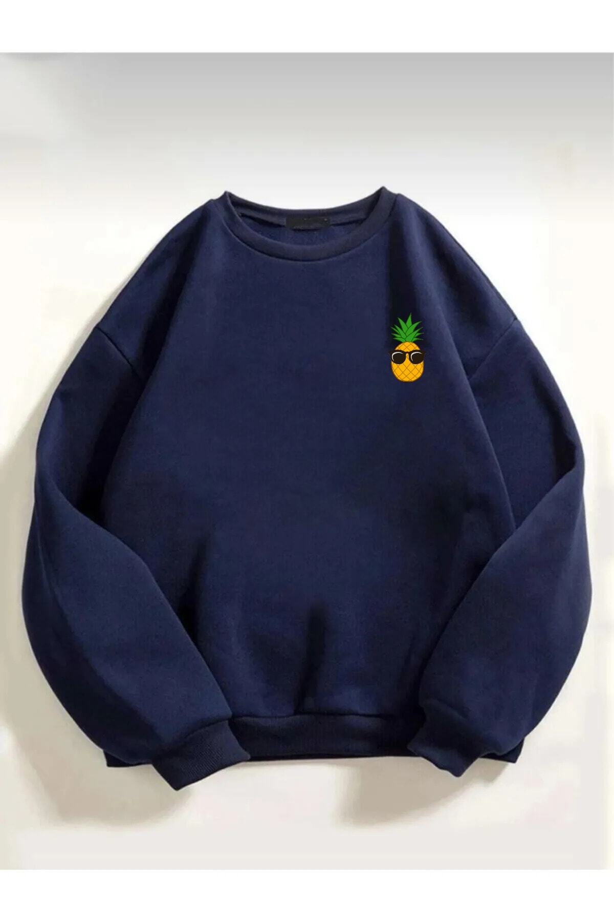 Unisex Pineapple Baskılı Oversize Sweatshirt