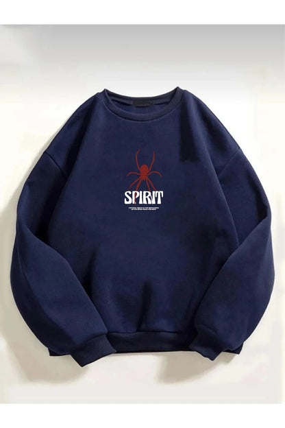Spirit Baskılı Unisex Lacivert Bisiklet Yaka Sweatshirt