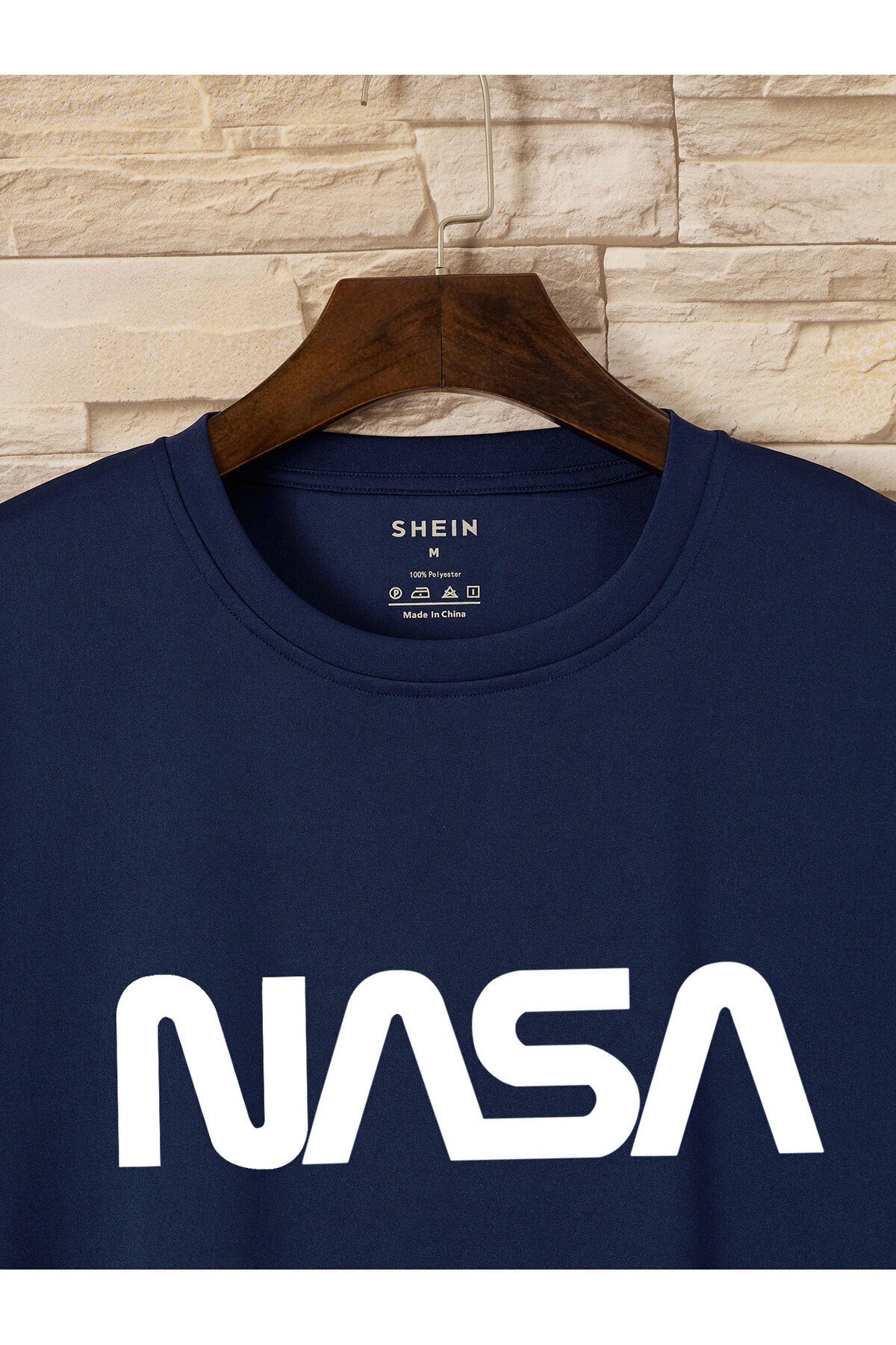Unisex Pamuk Penye Kumaş Oversize Nasa Baskılı Lacivert T-shirt