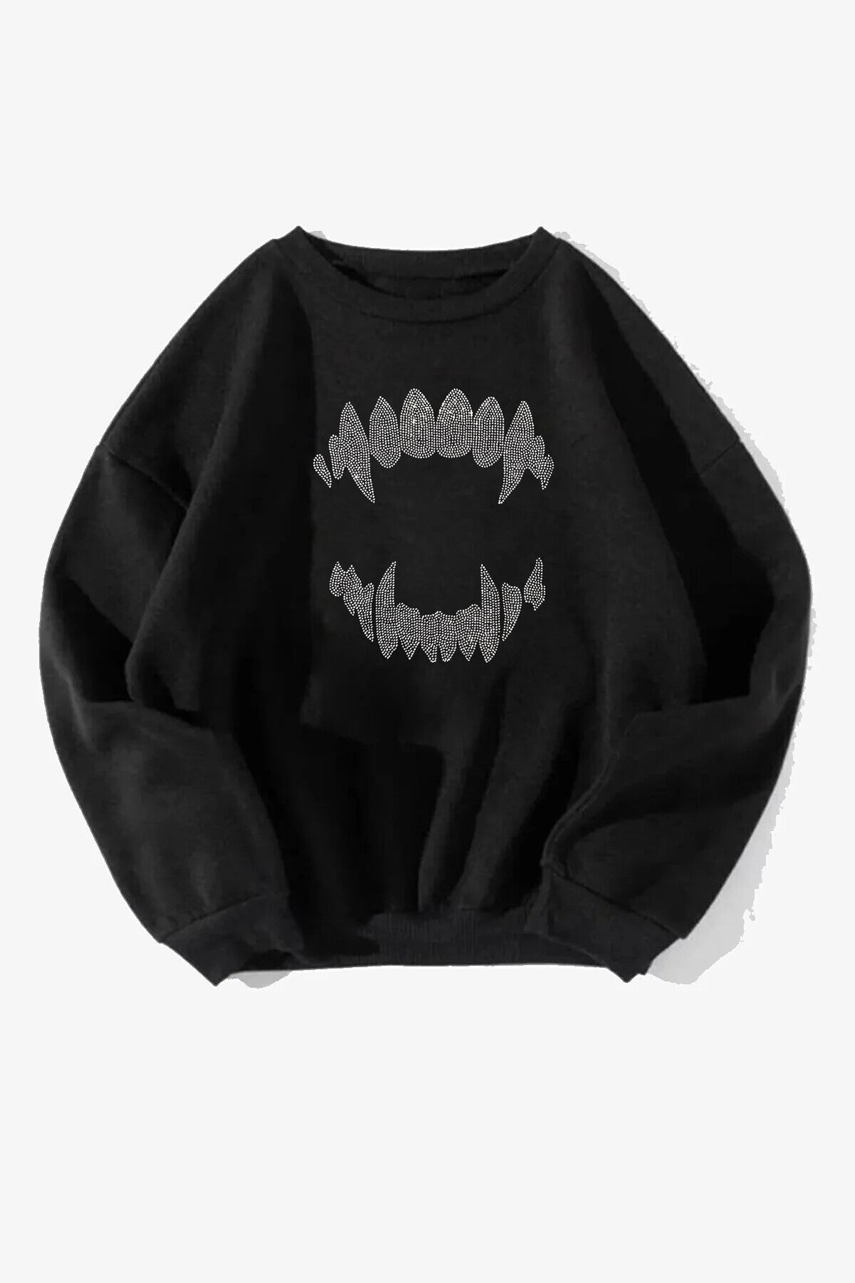 Unisex Wild Teeth DTF BASKILI Siyah Bisiklet Yaka Sweatshirt