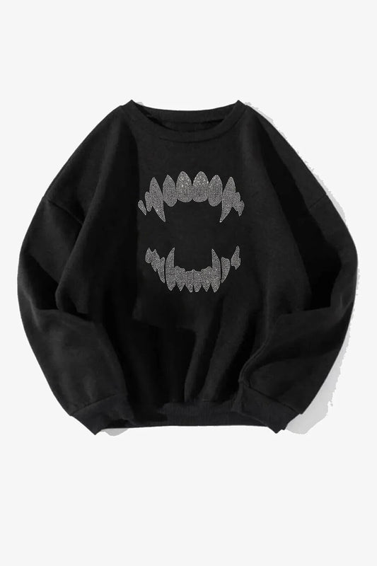 Unisex Wild Teeth DTF BASKILI Siyah Bisiklet Yaka Sweatshirt
