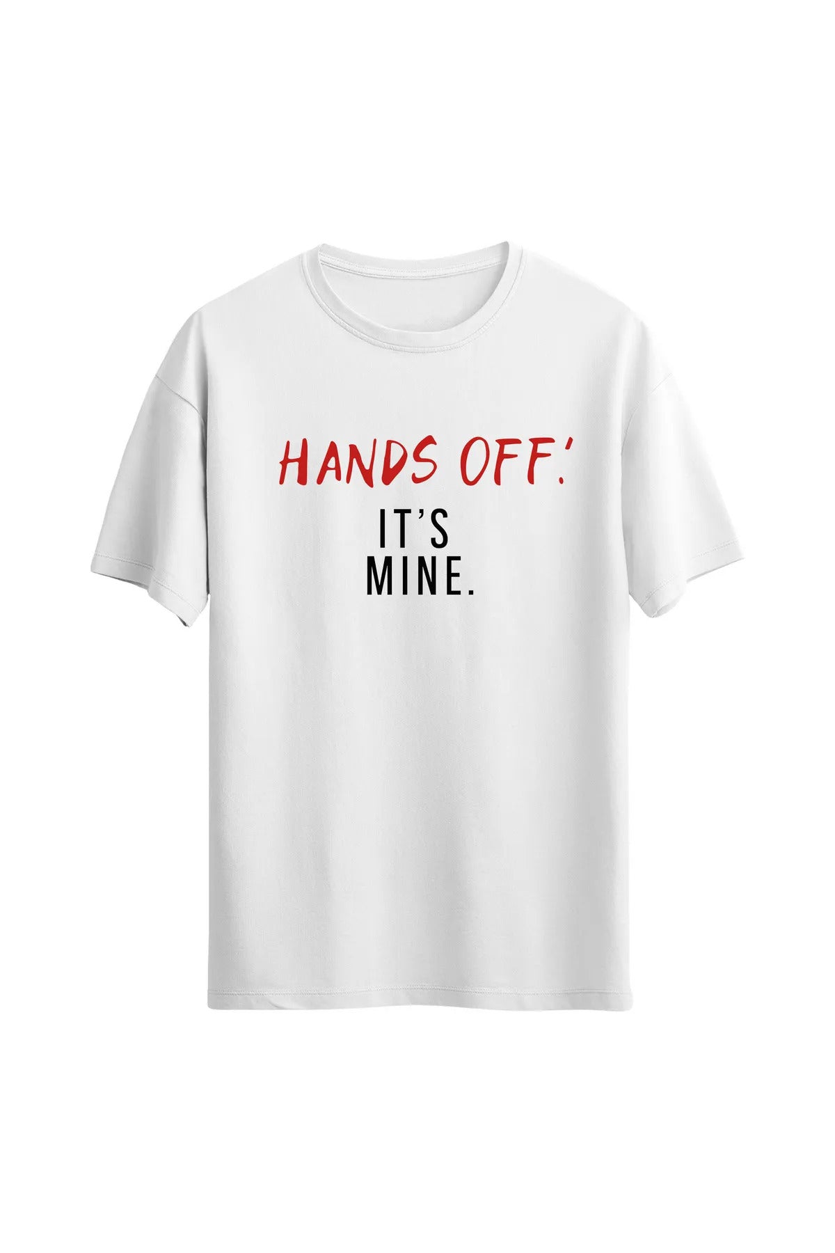 HANDS OFF Baskılı Pamuk Kumaş Oversize Beyaz T-shirt