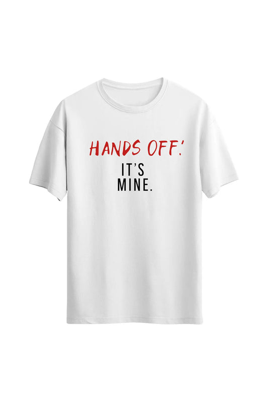 HANDS OFF Baskılı Pamuk Kumaş Oversize Beyaz T-shirt