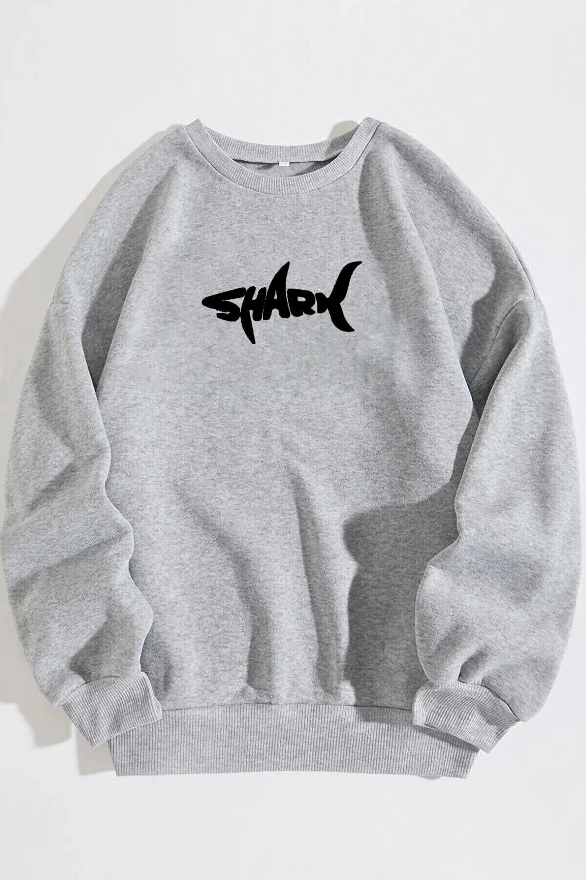 Unisex Shark Baskılı Oversize Sweatshirt