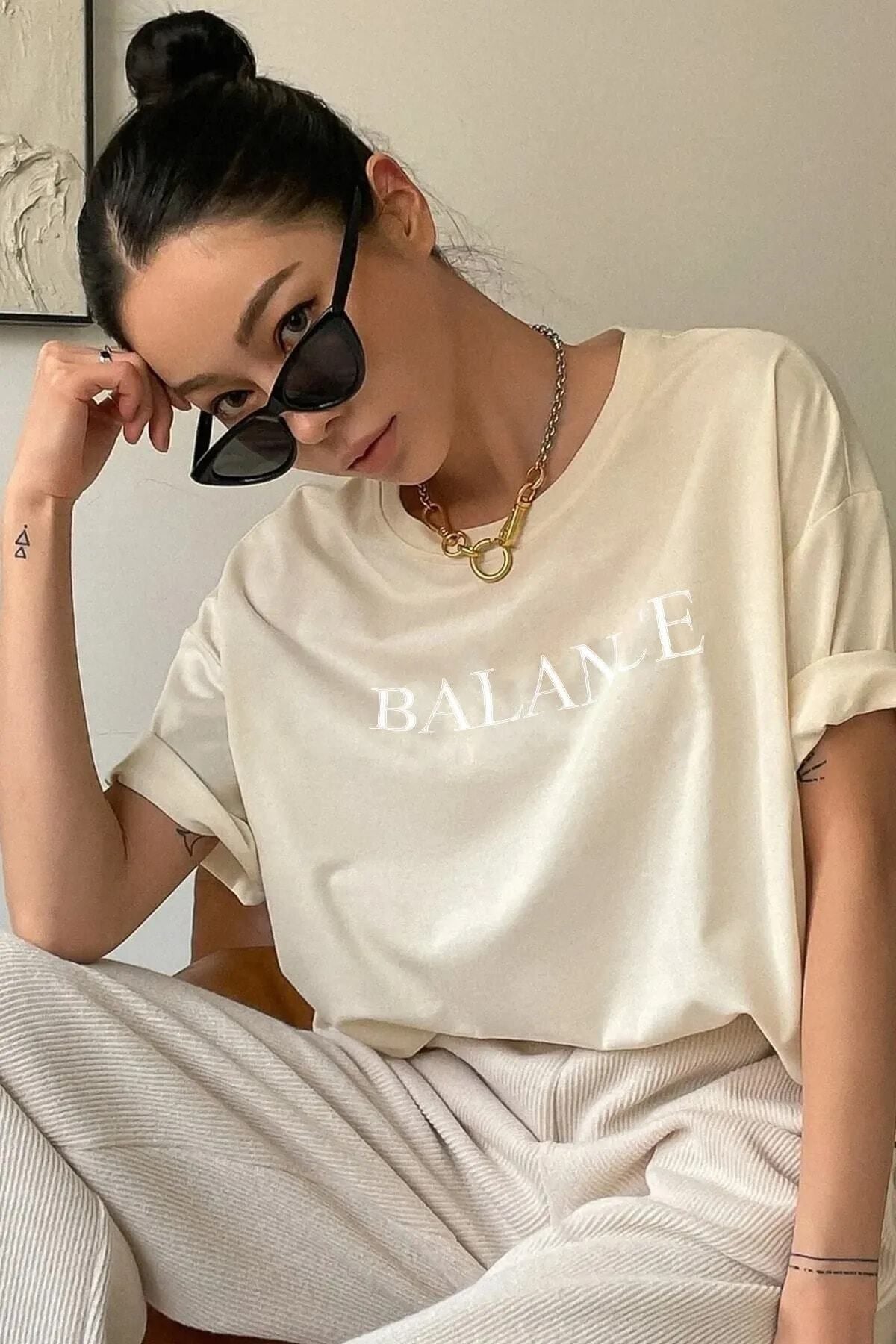Unisex Balance Baskılı Oversize Boyfriend T-Shirt