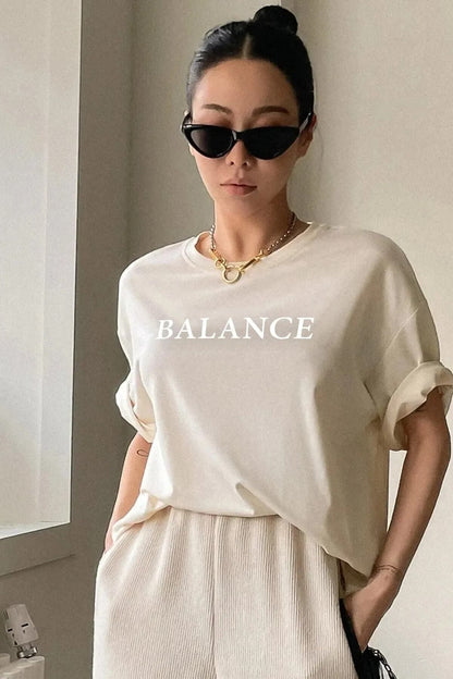 Unisex Balance Baskılı Oversize Boyfriend T-Shirt