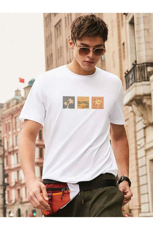 Pamuk Penye Kumaş Oversize Baskılı Beyaz T-shirt
