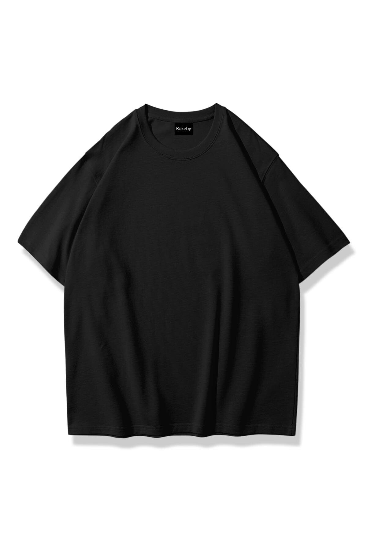 Basic Unisex Bisiklet Yaka Pamuk Relaxed Fit Yuvarlak Yakalı Siyah T-shirt