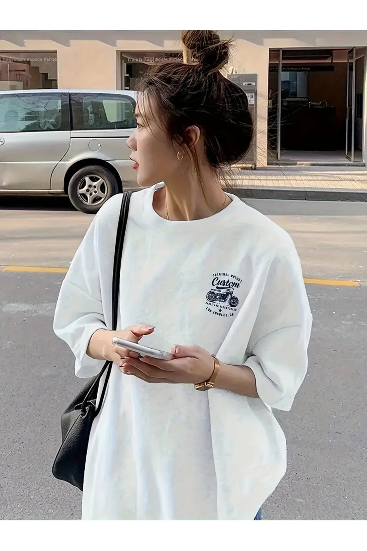 Unisex Custom Baskılı Bisiklet Yaka Pamuk Oversize Yuvarlak Yakalı Beyaz T-shirt