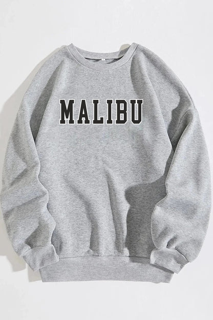 Pamuklu Oversize Malibu Baskılı Bisiklet Yaka Gri Sweatshirt