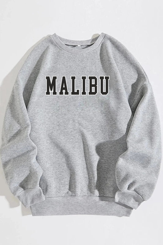 Pamuklu Oversize Malibu Baskılı Bisiklet Yaka Gri Sweatshirt