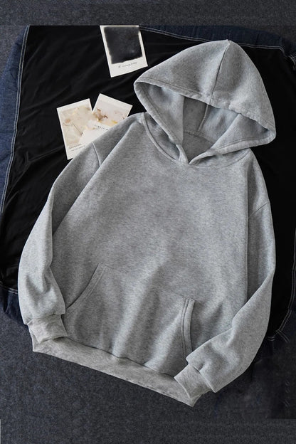 Unisex Gri Kanguru Cepli Kapüşonlu Basic Düz Sweatshirt Hoodie