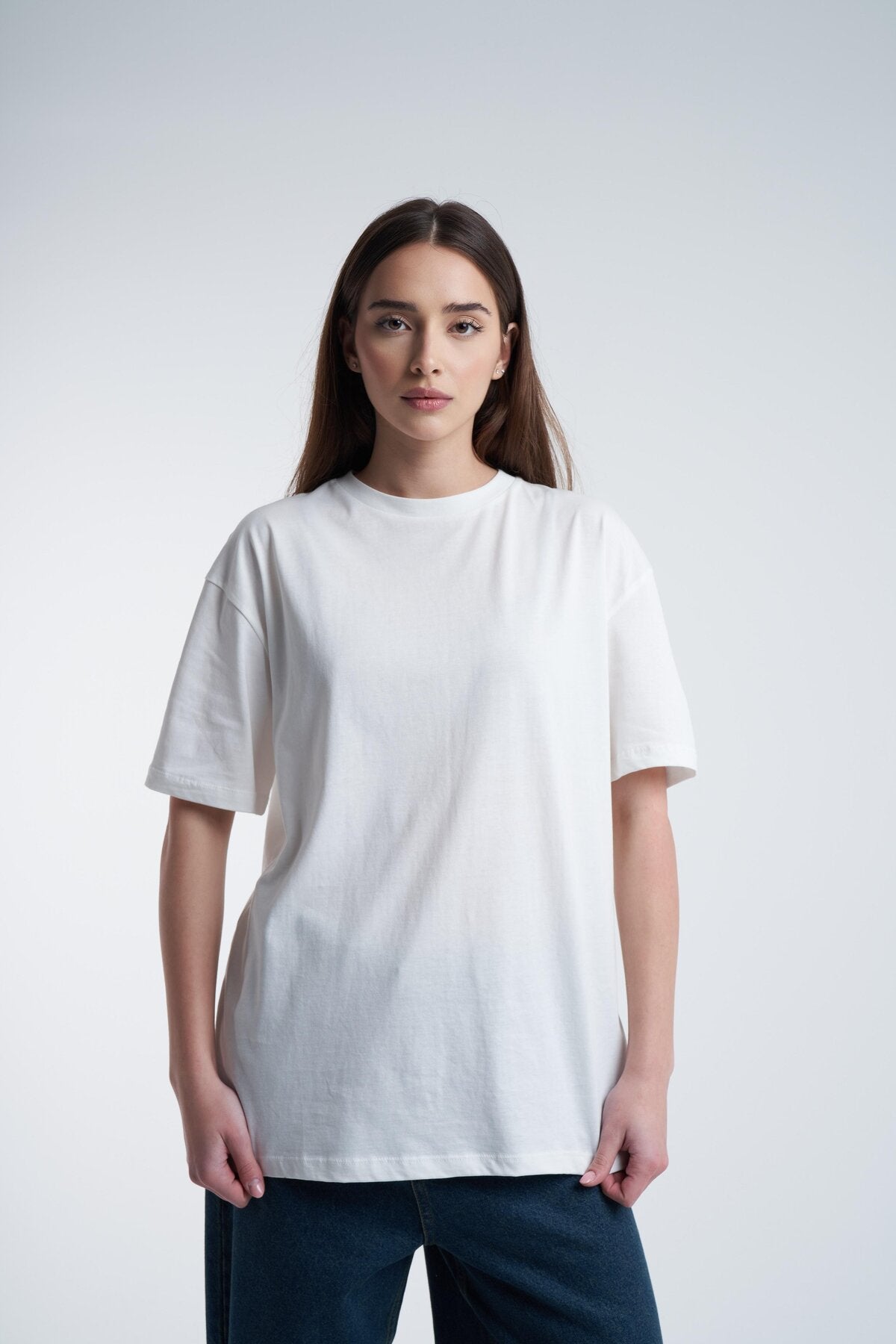 Premium Kalite Pamuk Penye - Oversize Tişört – Yazlık Boyfriend – Beyaz Basic Kadın T-shirt