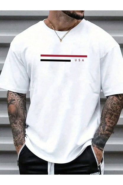 Pamuk Penye Kumaş Oversize Usa Baskılı Beyaz T-shirt