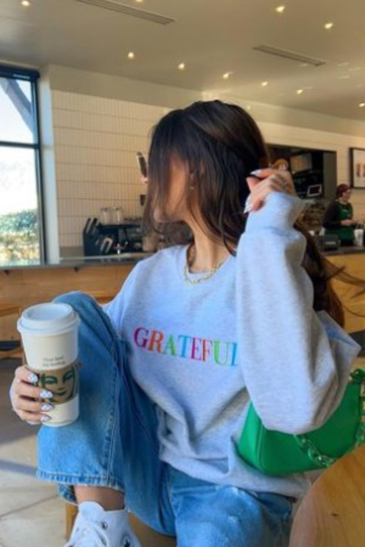 Kadın Grateful Baskılı Oversize Sweatshirt