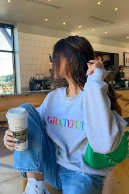 Kadın Grateful Baskılı Oversize Sweatshirt