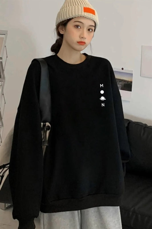 Moon Baskılı Oversize Sweatshirt