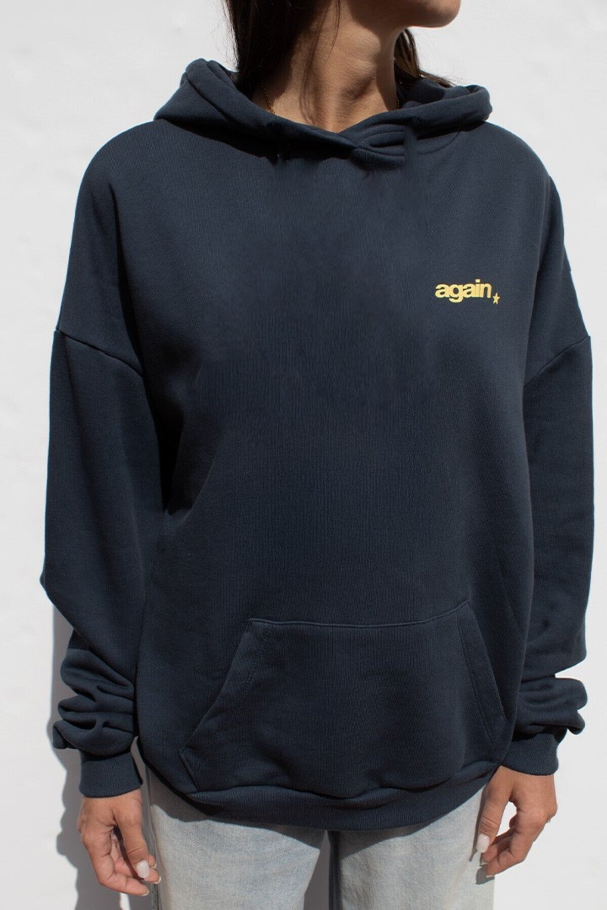 Kadın not you again Baskılı Kapüşonlu Kanguru Cepli Lacivert Sweatshirt Hoodie
