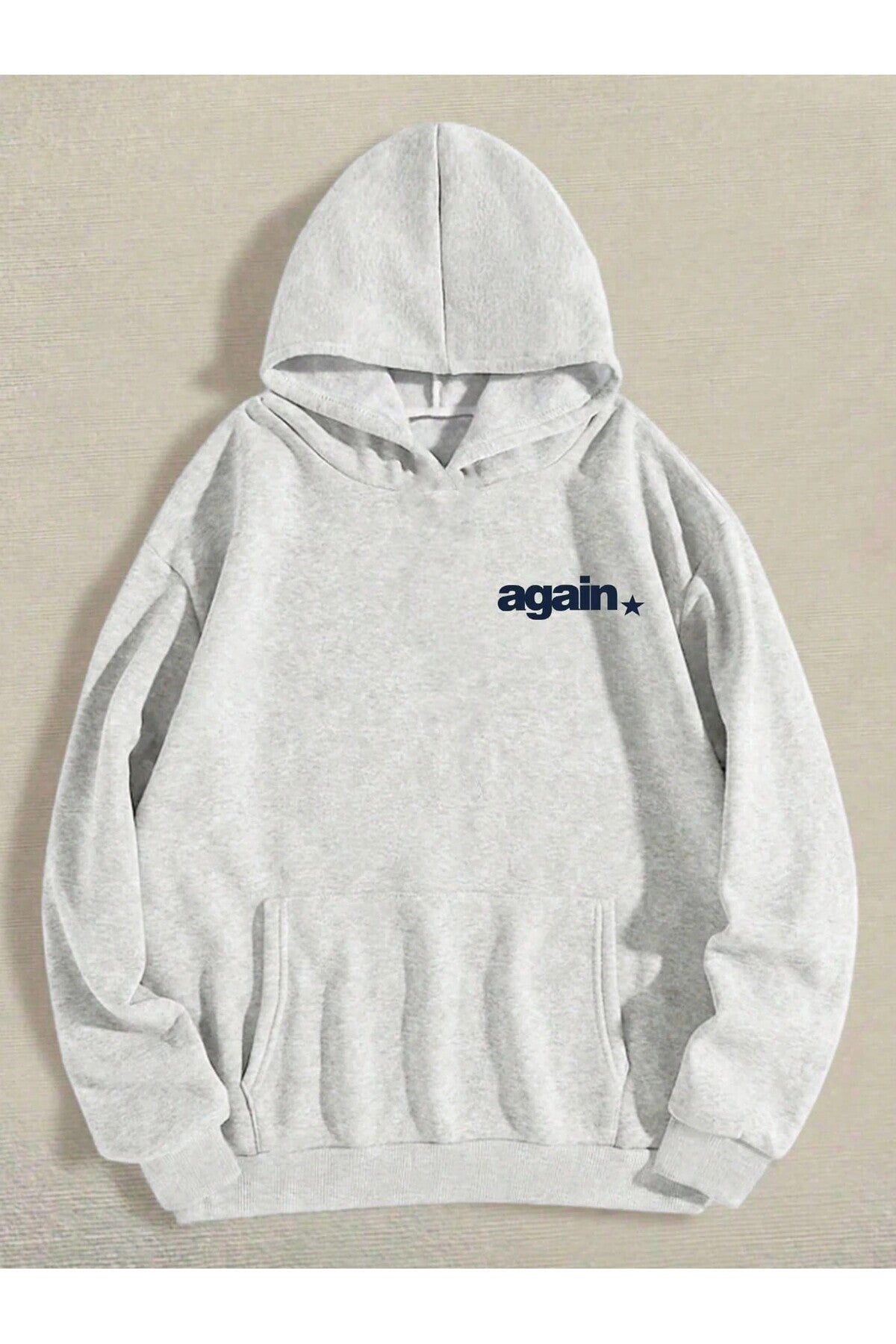Kadın not you again Baskılı Kapüşonlu Kanguru Cepli Gri Sweatshirt Hoodie