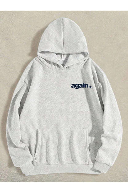 Kadın not you again Baskılı Kapüşonlu Kanguru Cepli Gri Sweatshirt Hoodie