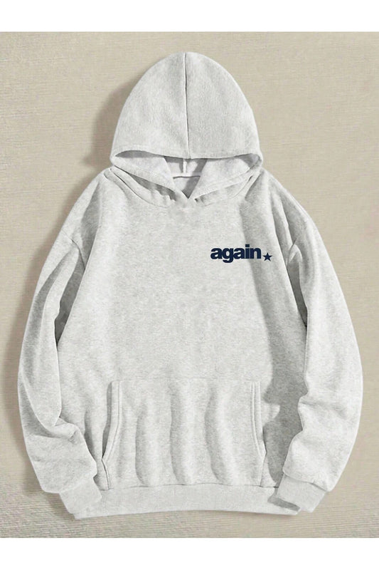 Kadın not you again Baskılı Kapüşonlu Kanguru Cepli Gri Sweatshirt Hoodie