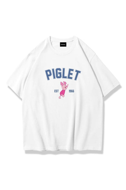 Kadın Bisiklet Yaka Baskılı Pamuk Oversize Yuvarlak Yakalı Beyaz T-shirt