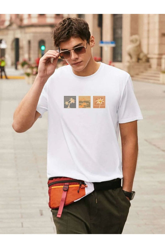 Pamuk Penye Kumaş Oversize Baskılı Beyaz T-shirt