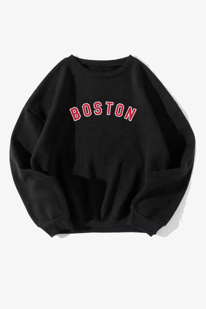 Unisex Boston Baskılı Oversize Sweatshirt