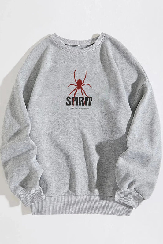 Spirit Baskılı Unisex Gri Bisiklet Yaka Sweatshirt