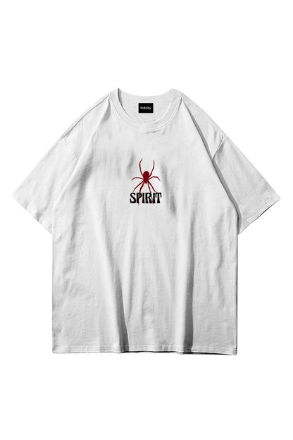 Unisex Spirit Baskılı Bisiklet Yaka Pamukt Oversize Yuvarlak Yakalı Beyaz T-shirt