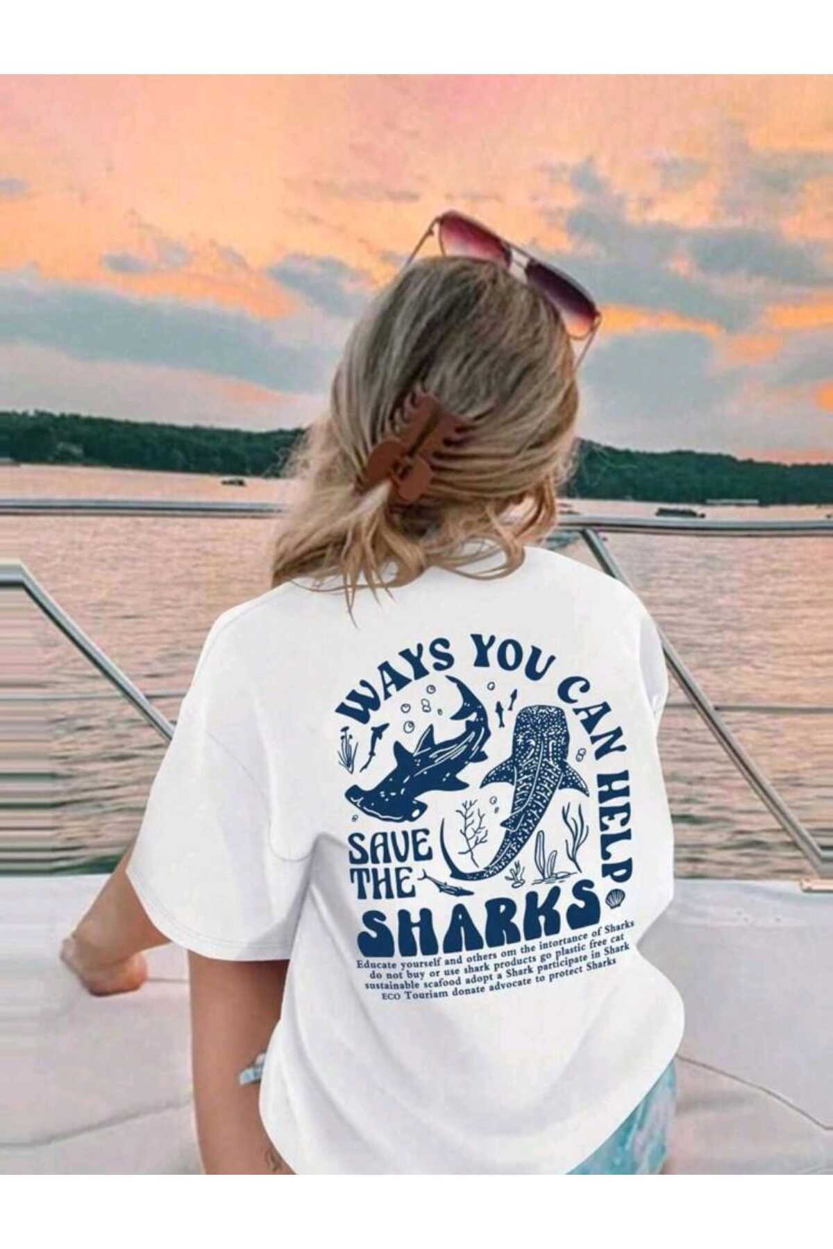 Kadın Bisiklet Yaka Baskılı Pamuk Oversize Yuvarlak Yakalı Beyaz T-shirt