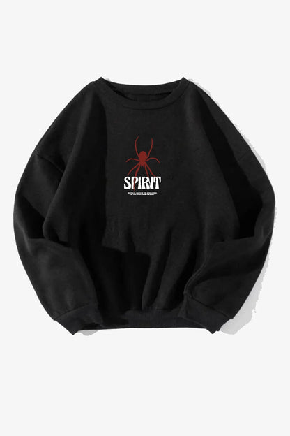 Spirit Baskılı Unisex Siyah Bisiklet Yaka Sweatshirt