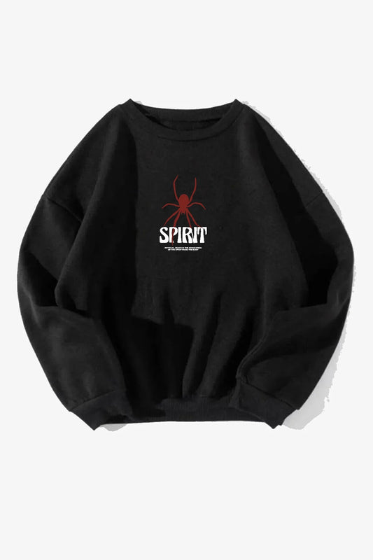 Spirit Baskılı Unisex Siyah Bisiklet Yaka Sweatshirt