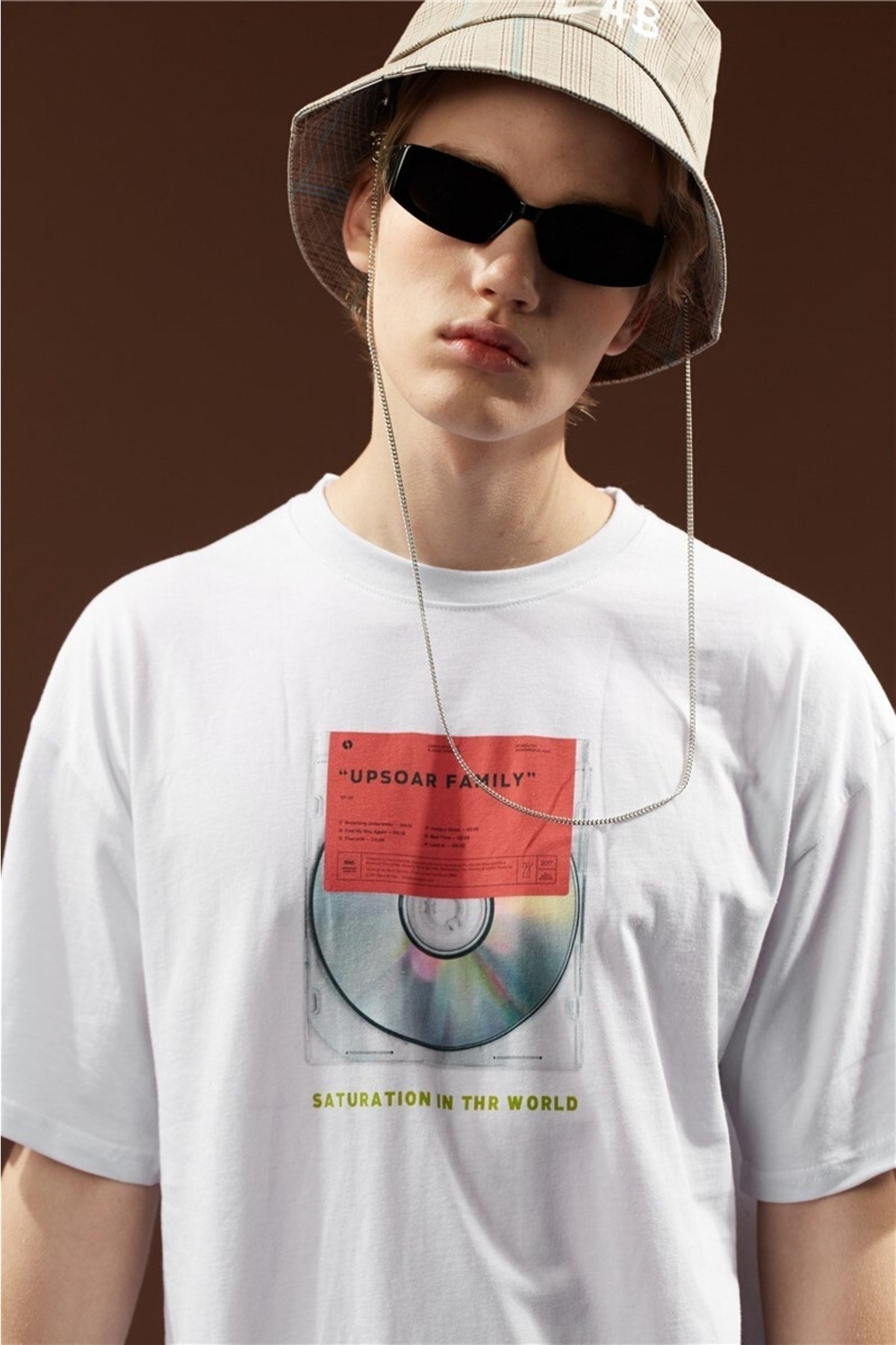 Pamuk Penye Kumaş Baskılı Oversize Beyaz T-shirt