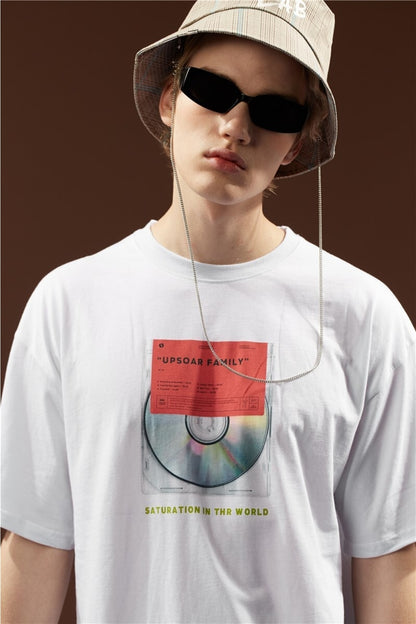 Pamuk Penye Kumaş Baskılı Oversize Beyaz T-shirt