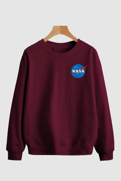 Unisex Pamuk Oversize Nasa LOGO Baskılı Bordo Sweatshirt