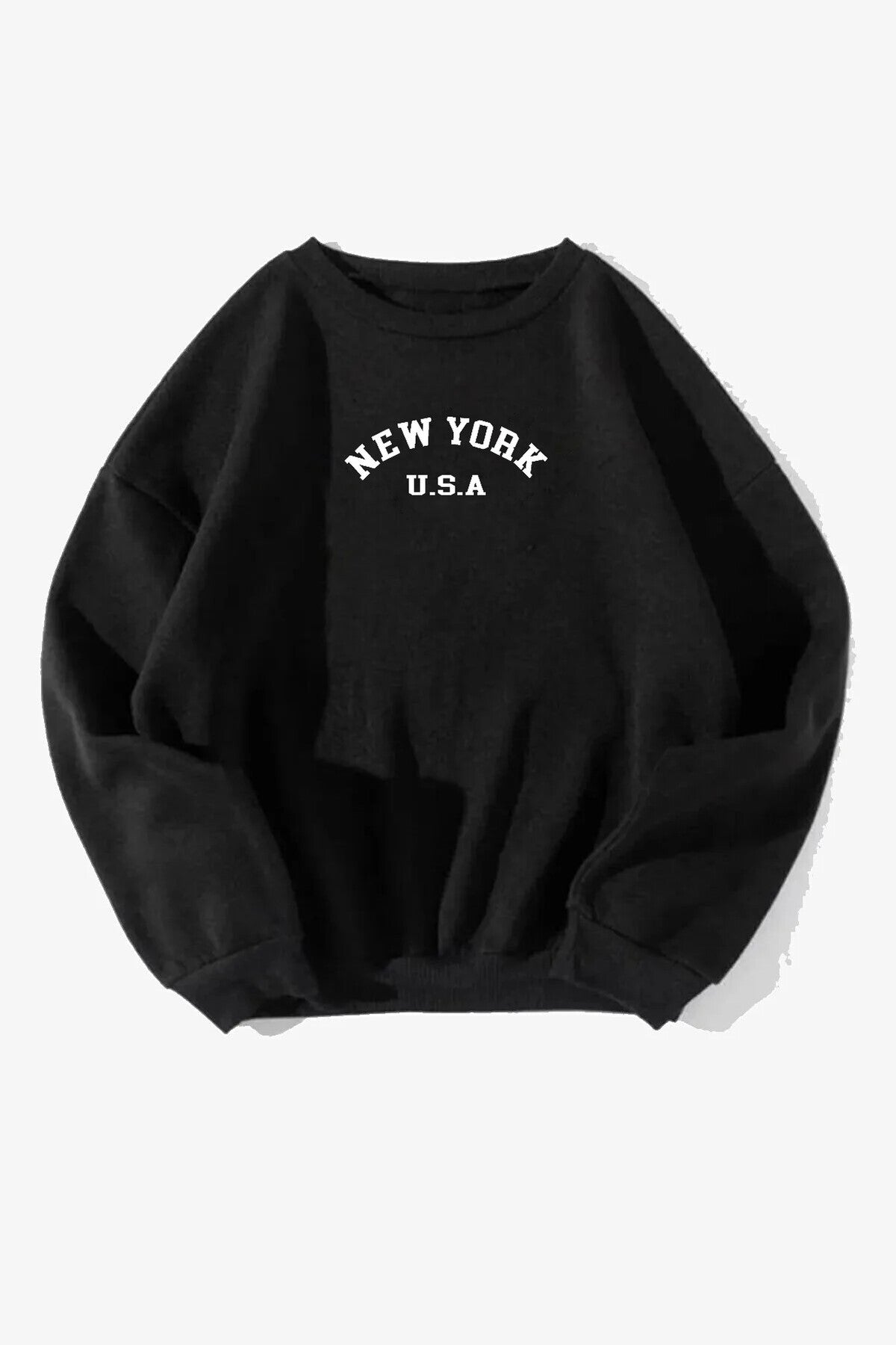 Pamuklu Oversize New York Baskılı Bisiklet Yaka Siyah Sweatshirt