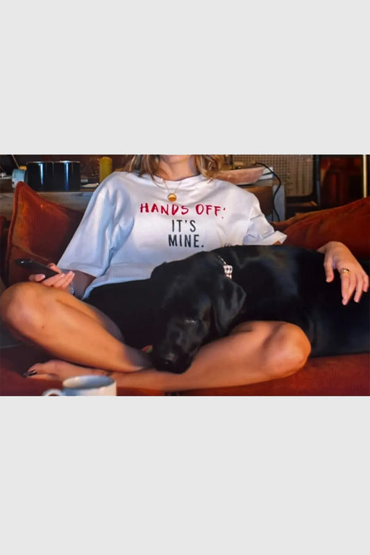 HANDS OFF Baskılı Pamuk Kumaş Oversize Beyaz T-shirt