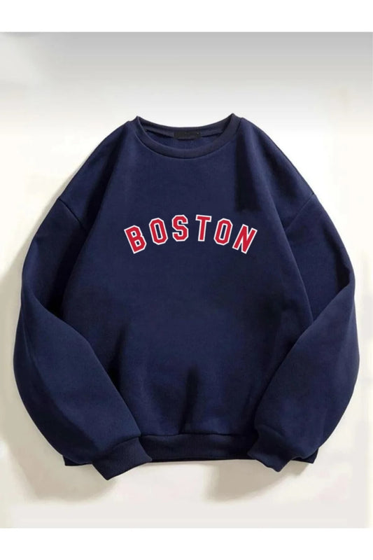 Unisex Boston Baskılı Oversize Sweatshirt