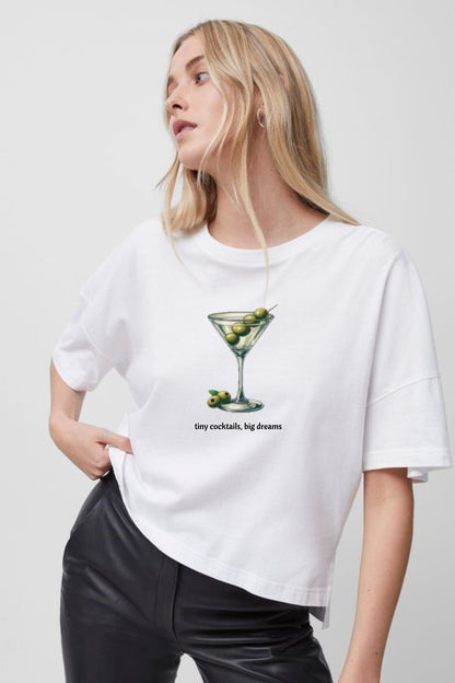 Pamuk Penye Kumaş Oversize tiny cocktails Baskılı Beyaz T-shirt