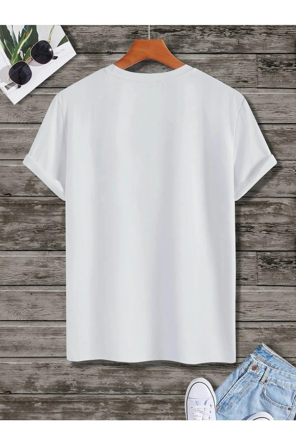 Unisex Pamuk Penye Kumaş Oversize Nasa Baskılı Beyaz Tshirt